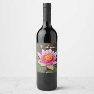 Etiqueta Para Botella De Vino Gracias foto floral del lirio de agua del aprecio