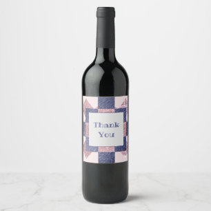 Etiqueta Para Botella De Vino Gracias Mosaic Tile Star Apreciación Azul Rosa