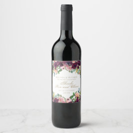 Etiqueta Para Botella De Vino Gracias Watercolor Burgundy Floral White Boda