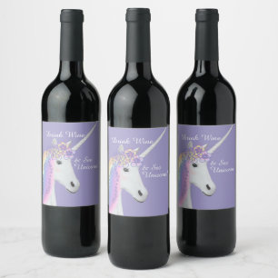 Etiqueta Para Botella De Vino Graciosa etiqueta de unicornio morado
