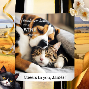 Etiqueta Para Botella De Vino Graciosa foto de amistad con gatos y perros