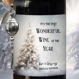 Etiqueta Para Botella De Vino Gracioso árbol navideño de nieve