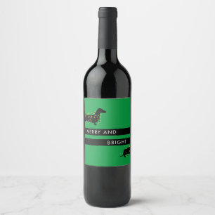 Etiqueta Para Botella De Vino Gracioso Dachshund con Navidades alumbrados en vac