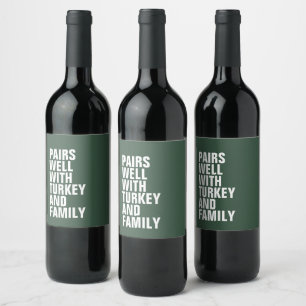 Etiqueta Para Botella De Vino Gracioso y audaz Día de Acción de Gracias verde