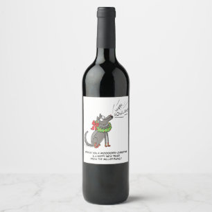 Etiqueta Para Botella De Vino Graciosos Navidades Lobo Felices Fiestas