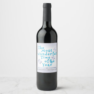 Etiqueta Para Botella De Vino Gradiente de Brillo Azul de Invierno con Copos de