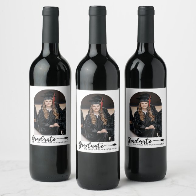 Etiqueta Para Botella De Vino Graduación de Foto Arqueada Moderna (Botellas)