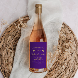 Etiqueta Para Botella De Vino Graduación de gorra de escritura dorada púrpura 20