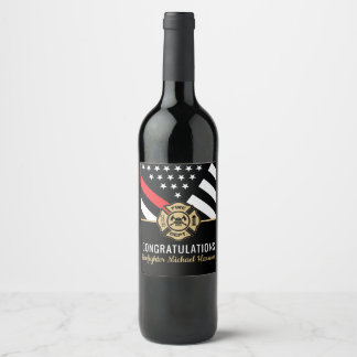 Etiqueta Para Botella De Vino Graduación de la Academia de Bomberos con Bandera