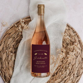 Etiqueta Para Botella De Vino Graduación de Tinta Dorada de Borgoña en Letra Scr