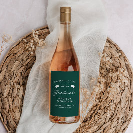 Etiqueta Para Botella De Vino Graduación del límite de escritura blanca verde de