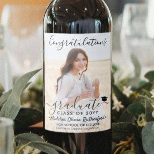 Etiqueta Para Botella De Vino Graduación Felicitaciones Foto y guión negro