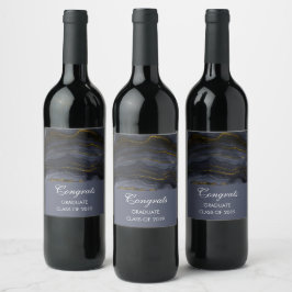 Etiqueta Para Botella De Vino Graduación moderna de piedra de ácidos negro y oro