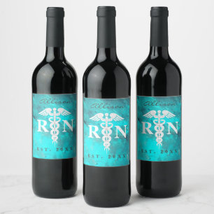 Etiqueta Para Botella De Vino Graduación personalizada de enfermero Turquoise Ca