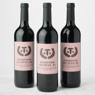 Etiqueta Para Botella De Vino Graduación personalizada de la escuela de enfermer