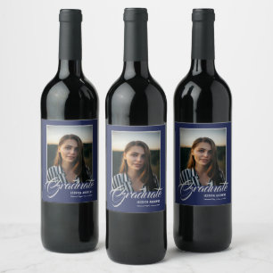 Etiqueta Para Botella De Vino Graduado de imagen editable moderna azul Graduac