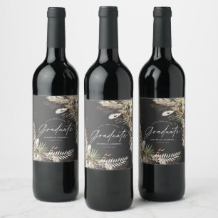 Etiqueta Para Botella De Vino Graduado favor pampas eucalipto floral negro