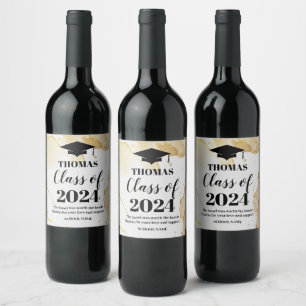 Etiqueta Para Botella De Vino GRADUATION gold watercolor black text wine label