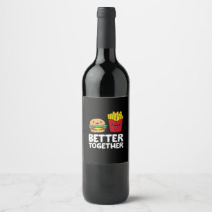 Etiqueta Para Botella De Vino Gráfica divertida de hamburguesa y patatas fritas