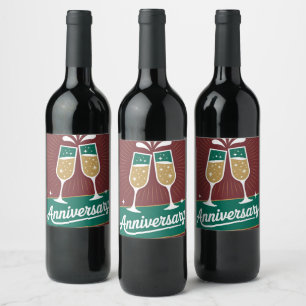 Etiqueta Para Botella De Vino Gráfico de aniversario retro con champán chispeant