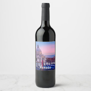 Etiqueta Para Botella De Vino Gran Canal con góndolas e iglesia en Venecia
