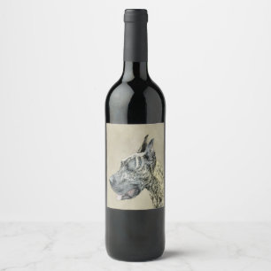 Etiqueta Para Botella De Vino Gran Danés (Atigrado) Pintura - Arte de Perro Orig