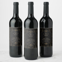 Etiqueta Para Botella De Vino Gran Gatsby de oro negro real Boda Art Deco