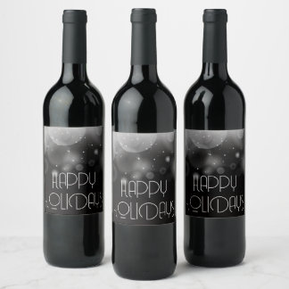 Etiqueta Para Botella De Vino Grandes Burbujas Bokeh Negro Felices Fiestas