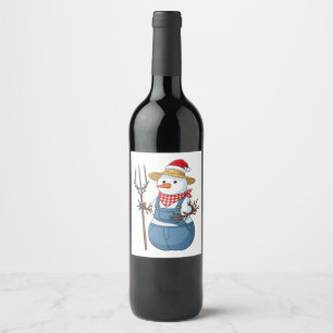 Etiqueta Para Botella De Vino Granjero de muñeco de nieve Navidad 2026 Granja de