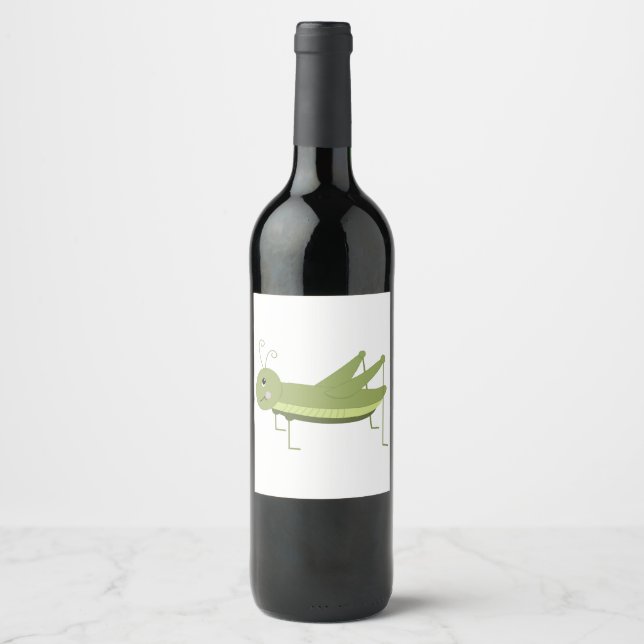 Etiqueta Para Botella De Vino Grasshopper verde (Anverso)