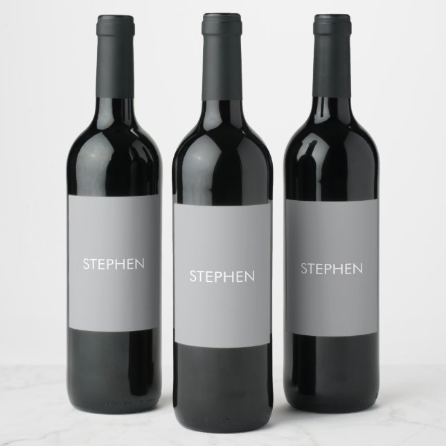 Etiqueta Para Botella De Vino Gray minimalist custom name  (Botellas)