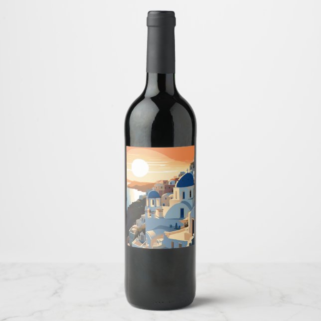 ETIQUETA PARA BOTELLA DE VINO GRECIA SANTORINI #1 (Anverso)