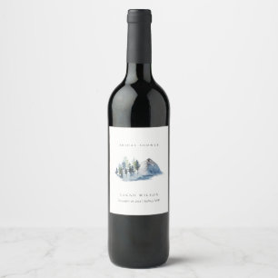 Etiqueta Para Botella De Vino Green Blue Pine Woods Mountain Shower