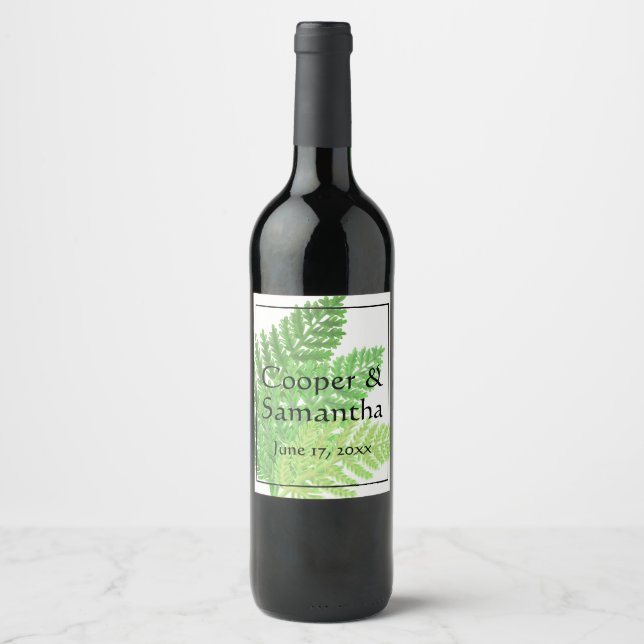 Etiqueta Para Botella De Vino Green Ferns | botánico (Anverso)