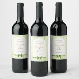 Etiqueta Para Botella De Vino Green Striped Retro Wedding Wine Bottle Label