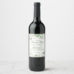 Etiqueta Para Botella De Vino Green Toile De Jouy Floral Bridal Brunch Favor
