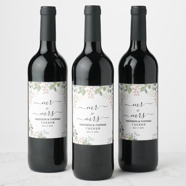 Etiqueta Para Botella De Vino Greenery Leaves Boda (Botellas)