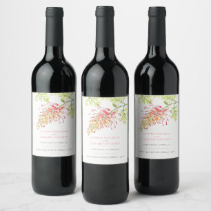 Etiqueta Para Botella De Vino Grevillea acuarela floral boda coral blanco