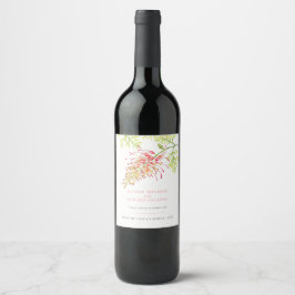 Etiqueta Para Botella De Vino Grevillea acuarela floral boda coral blanco