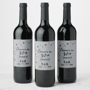 Etiqueta Para Botella De Vino Gris y negro con estrellas fugaces