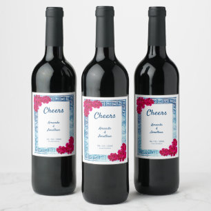 Etiqueta Para Botella De Vino Grises de color de agua Elegancia + Flores rosas