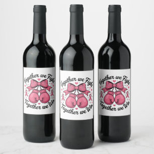 Etiqueta Para Botella De Vino Guantes de boxeo con lazo rosa Concienciación sobr
