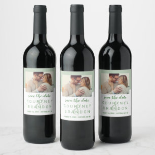 Etiqueta Para Botella De Vino Guardar la fecha en foto de color verde sabio mode