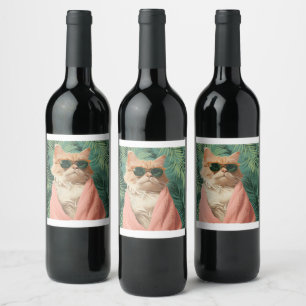 Etiqueta Para Botella De Vino Guay Ginger Cat Vacaciones Vibes Estética
