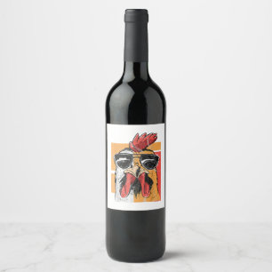 Etiqueta Para Botella De Vino Guay Rooster con gafas de sol Moda retro vintage