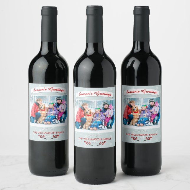 Etiqueta Para Botella De Vino Guay Winterberries y Snowflakes (Botellas)