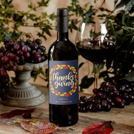 Etiqueta Para Botella De Vino Guión de Acción de Gracias Otoño Watercolor Leaf W