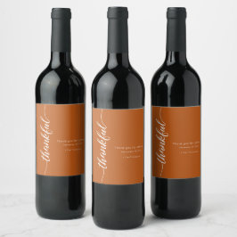 Etiqueta Para Botella De Vino Guión de agradecimiento naranja de quemaduras eleg