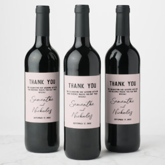 Etiqueta Para Botella De Vino Guión de caligrafía rosada con polvo minimalista