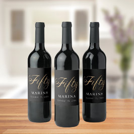 Etiqueta Para Botella De Vino Guión de nombre de oro negro 50 cumpleaños